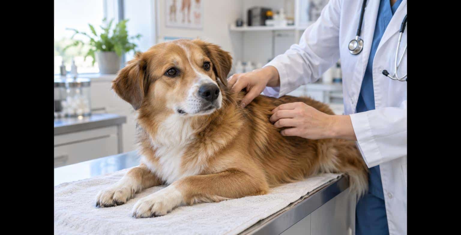 Veterinario controlla un cane per le pulci