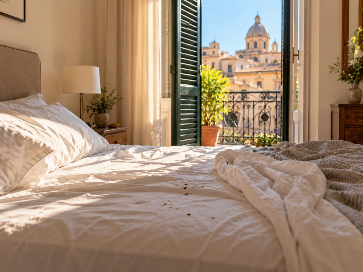 Camera da letto a Palermo con macchie sulle lenzuola