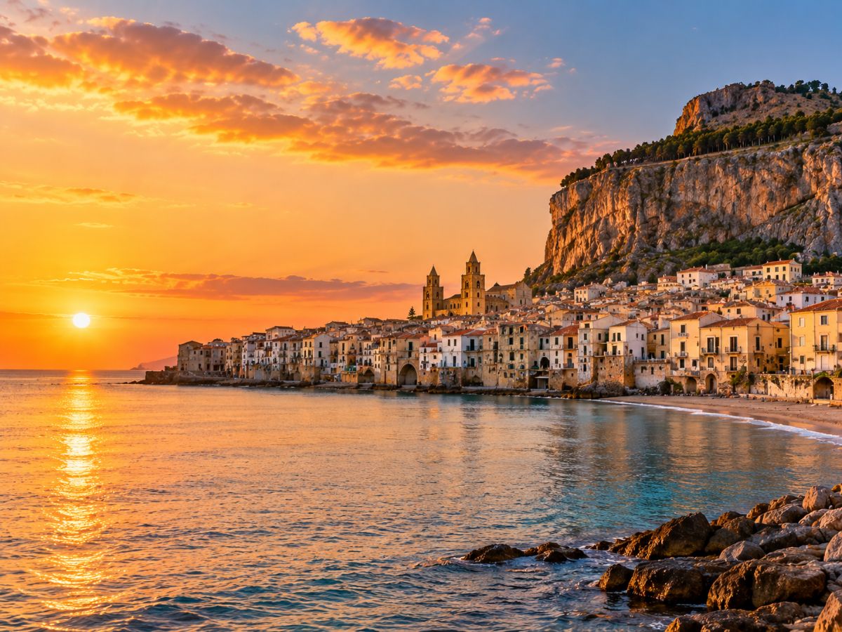 Costa di Cefalù al tramonto, Sicilia