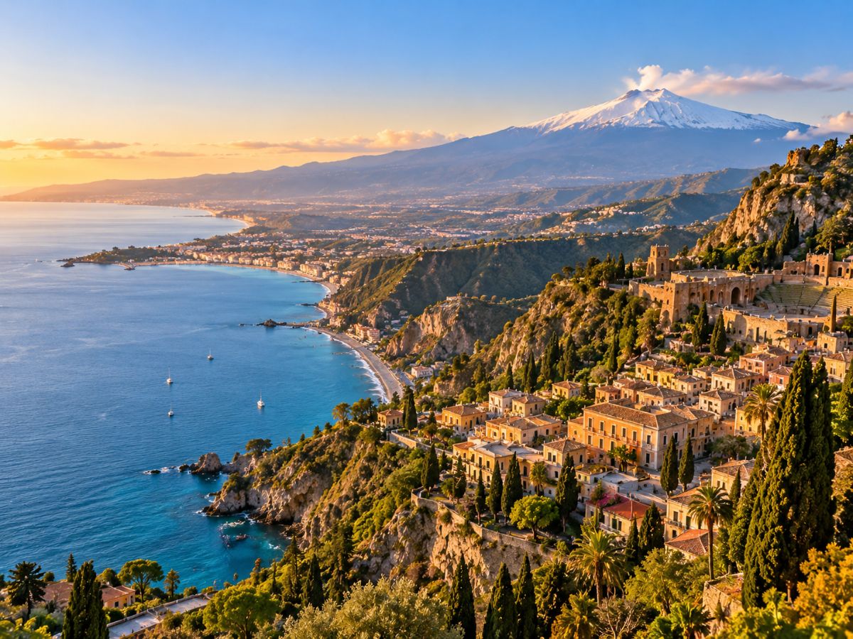 Costa orientale della Sicilia con Taormina e l'Etna