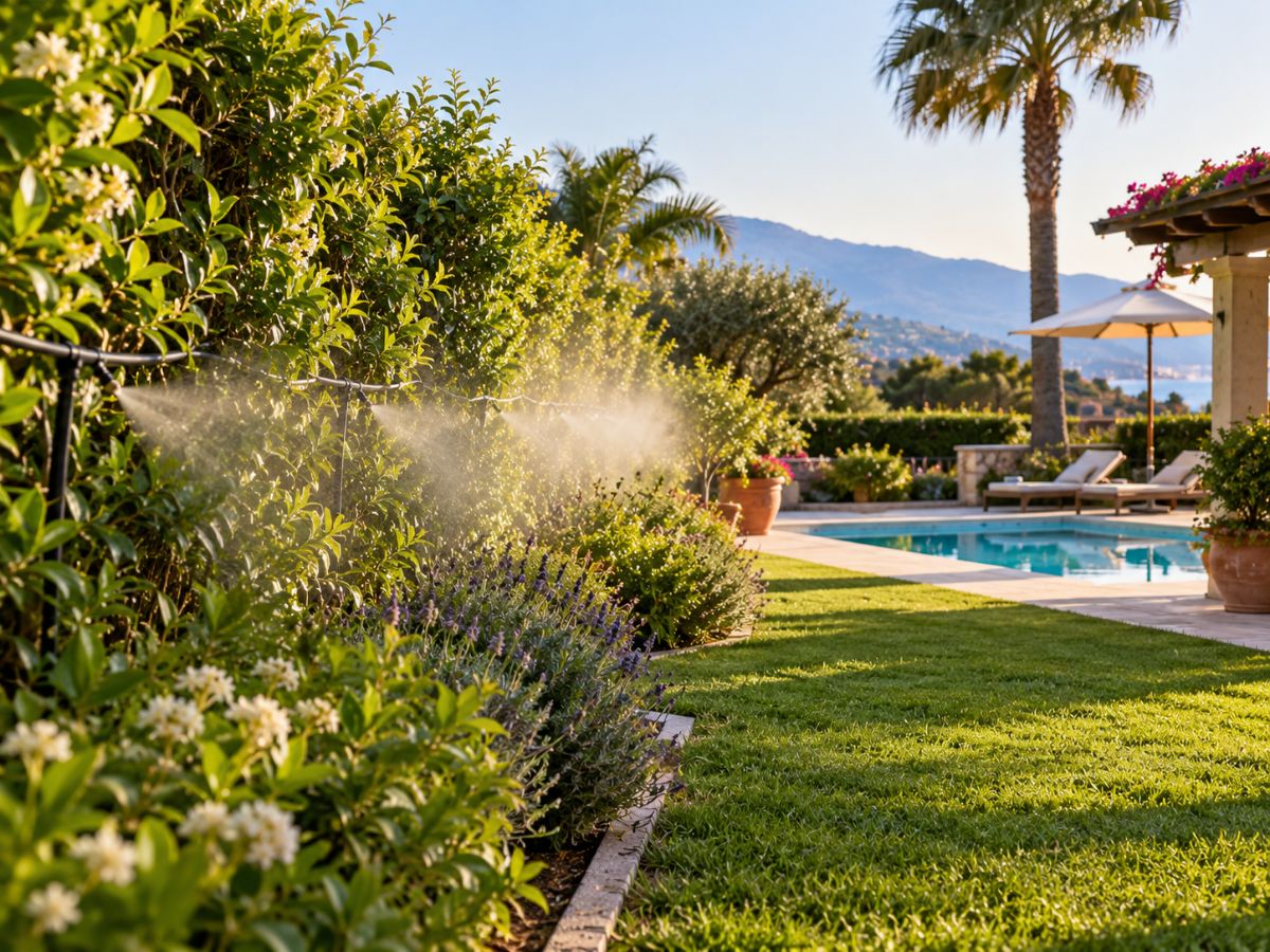 Impianto antizanzare lungo la siepe di un giardino