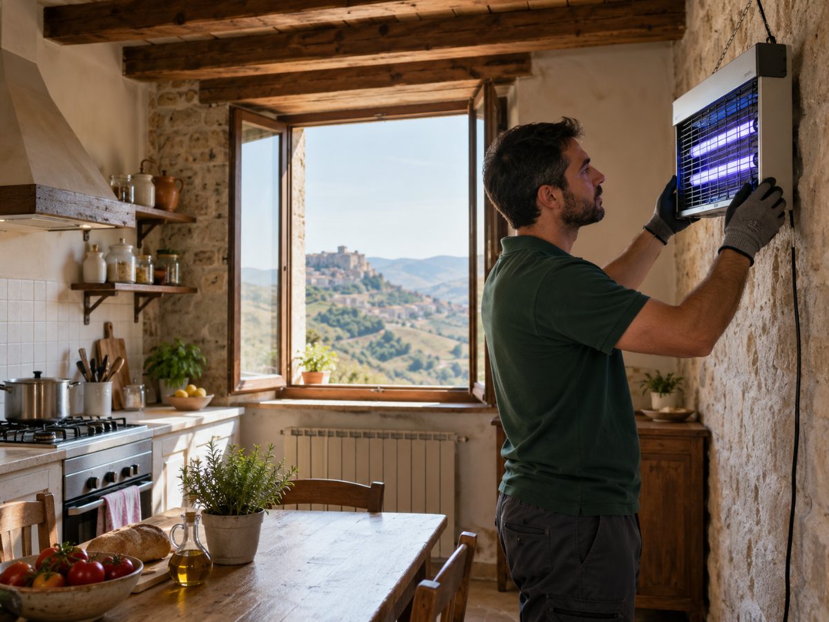 Cucina di una casa in pietra ad Enna durante un controllo per mosche