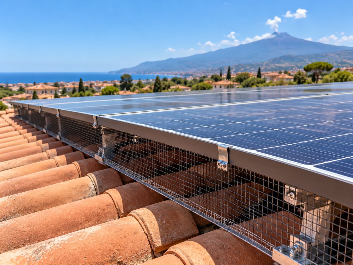 Rete anti piccione sotto i pannelli fotovoltaici