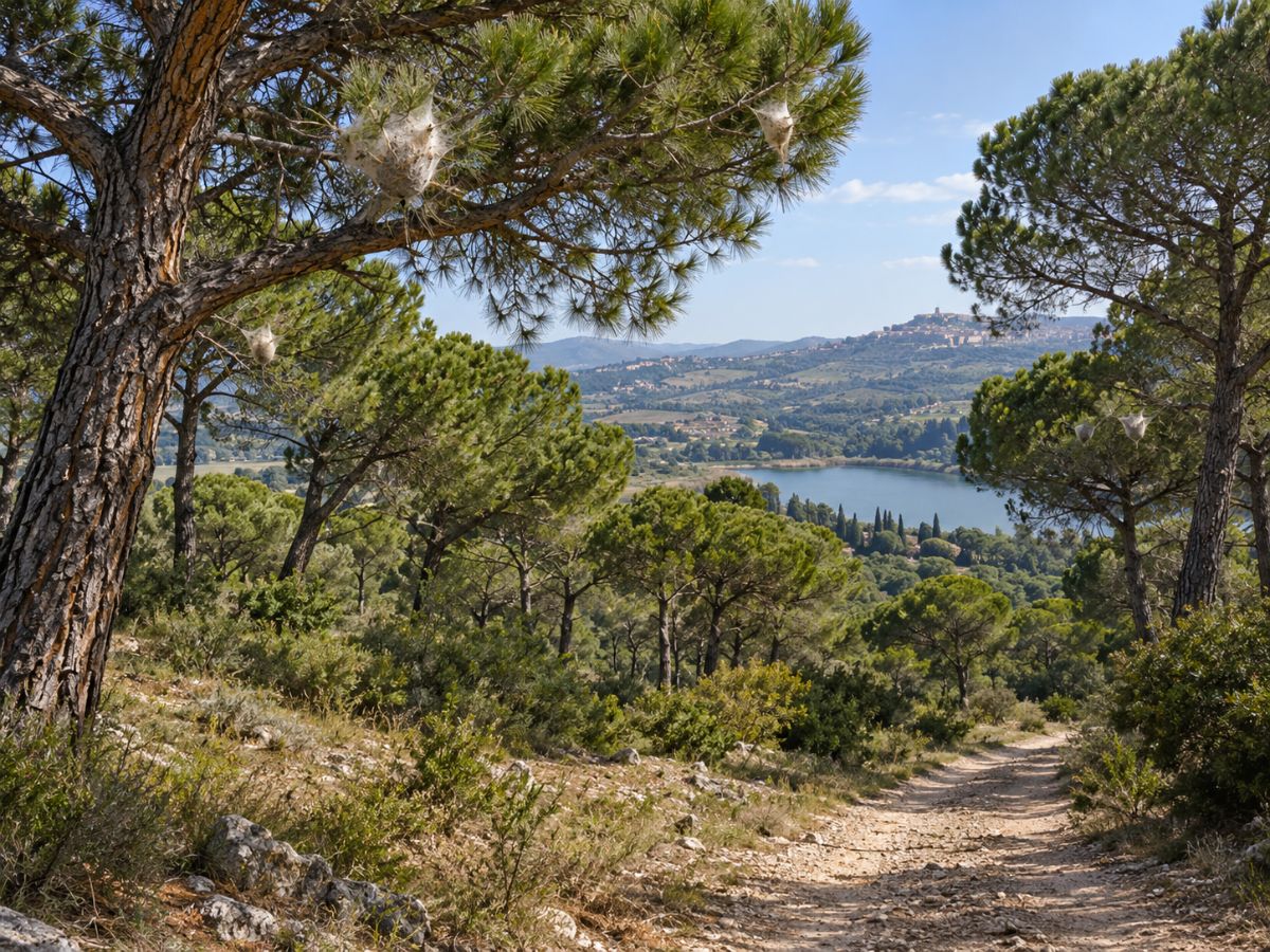 Nidi di processionaria nella pineta di Pergusa a Enna Nidi di processionaria nella pineta di Pergusa a Enna