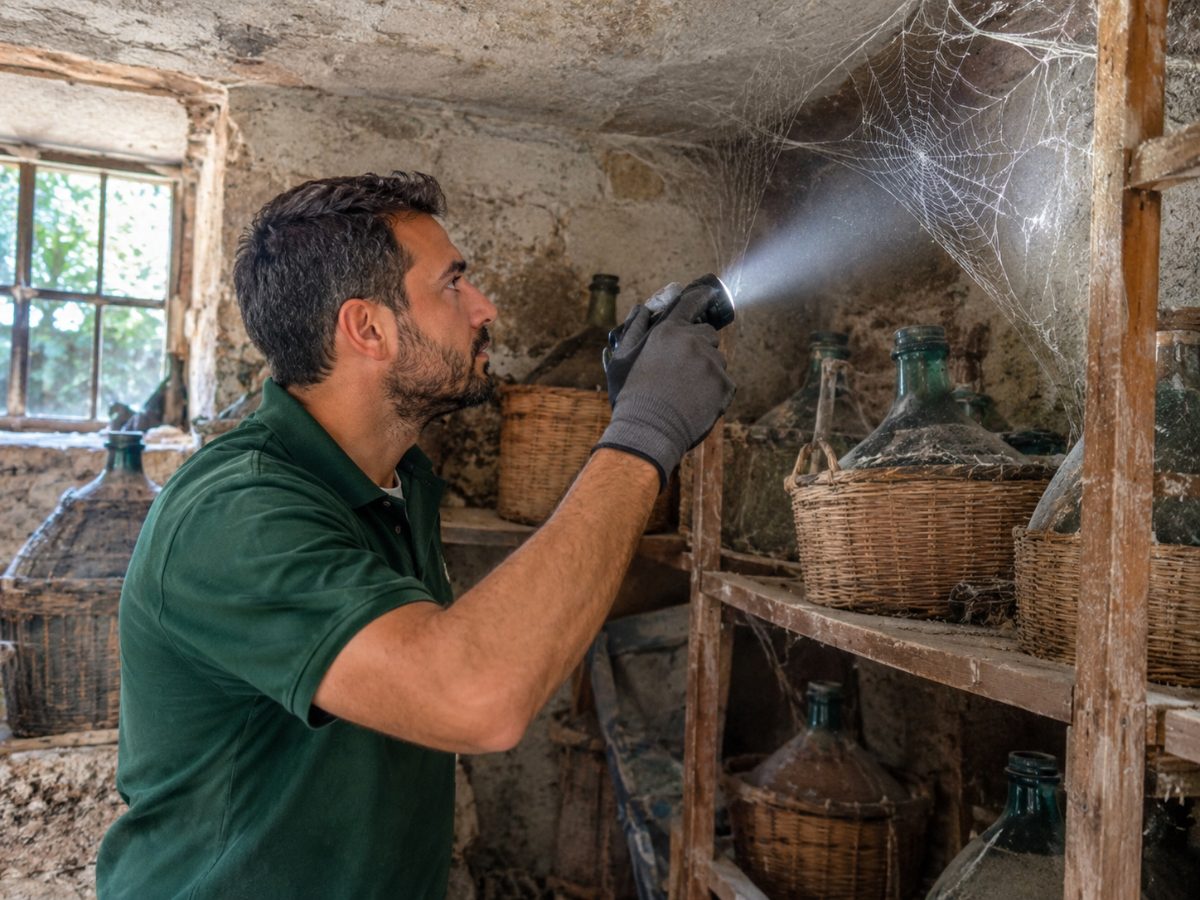 Cantina di una casa a Caltanissetta durante un controllo per ragni Cantina di una casa a Caltanissetta durante un controllo per ragni