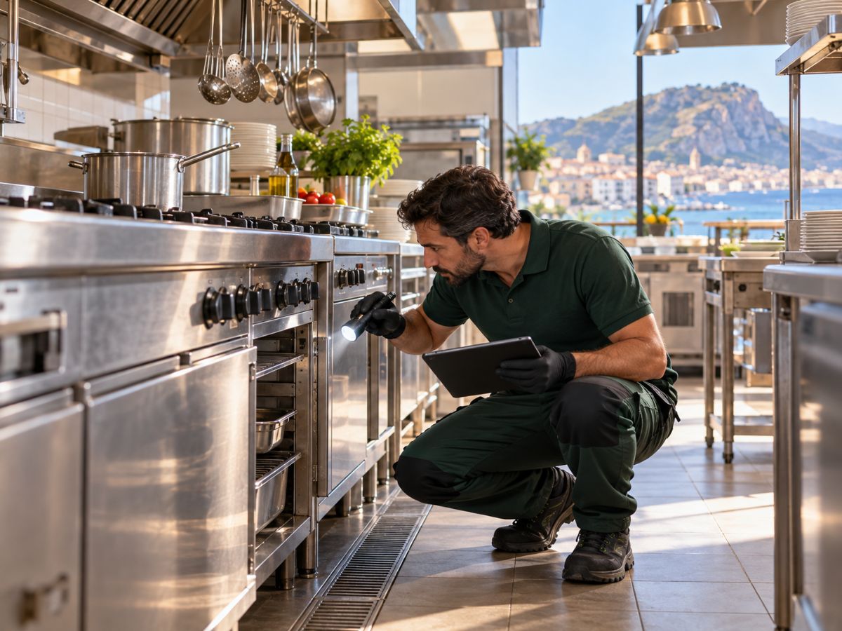 Tecnico ispeziona la cucina di un ristorante in Sicilia
