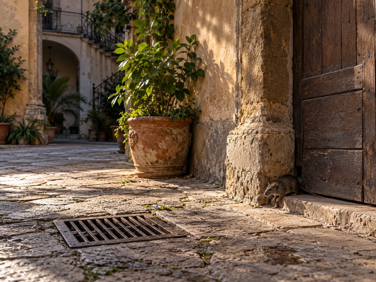 Ratto nel cortile di un palazzo storico di Palermo