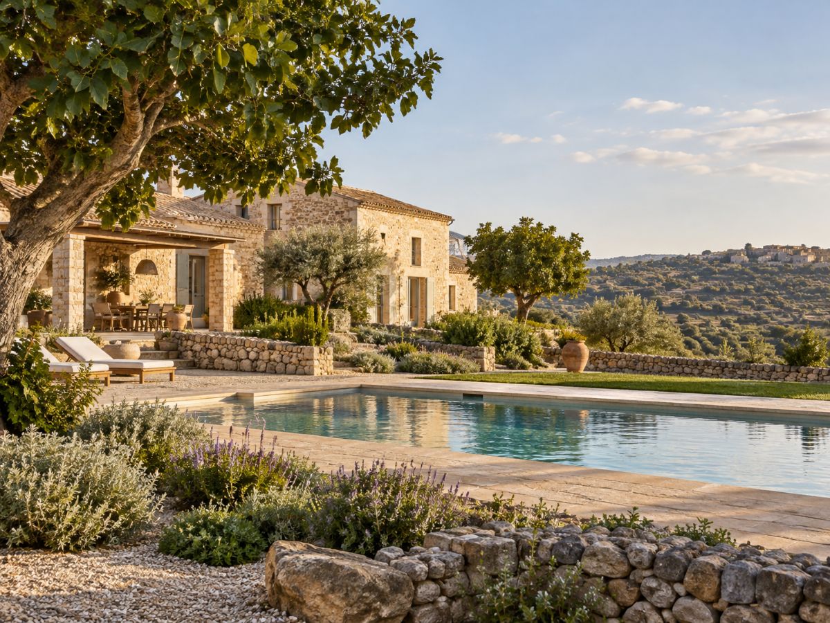 Villa con piscina nella campagna ragusana con muretti a secco