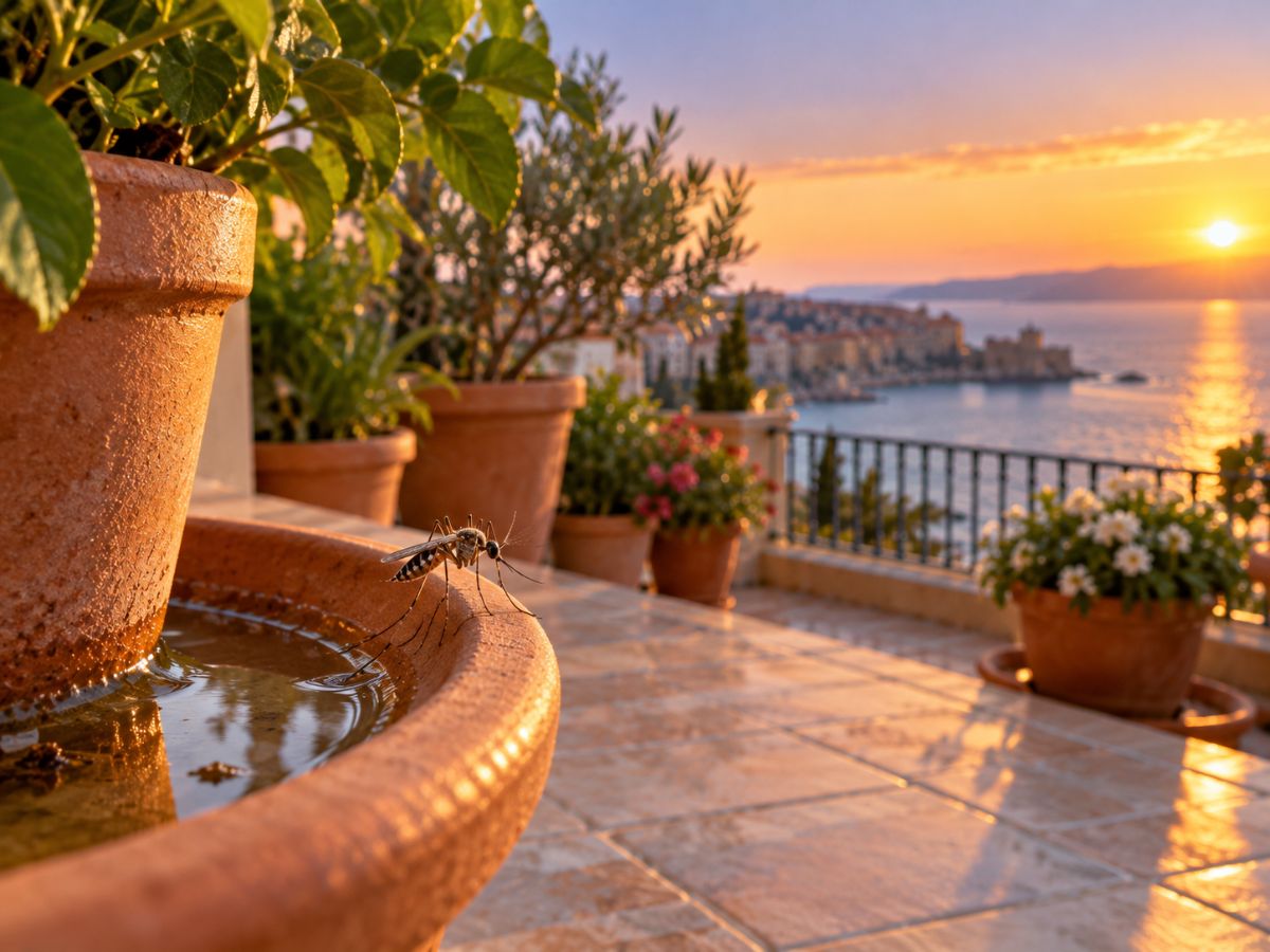 Zanzara su un terrazzo di Siracusa al tramonto