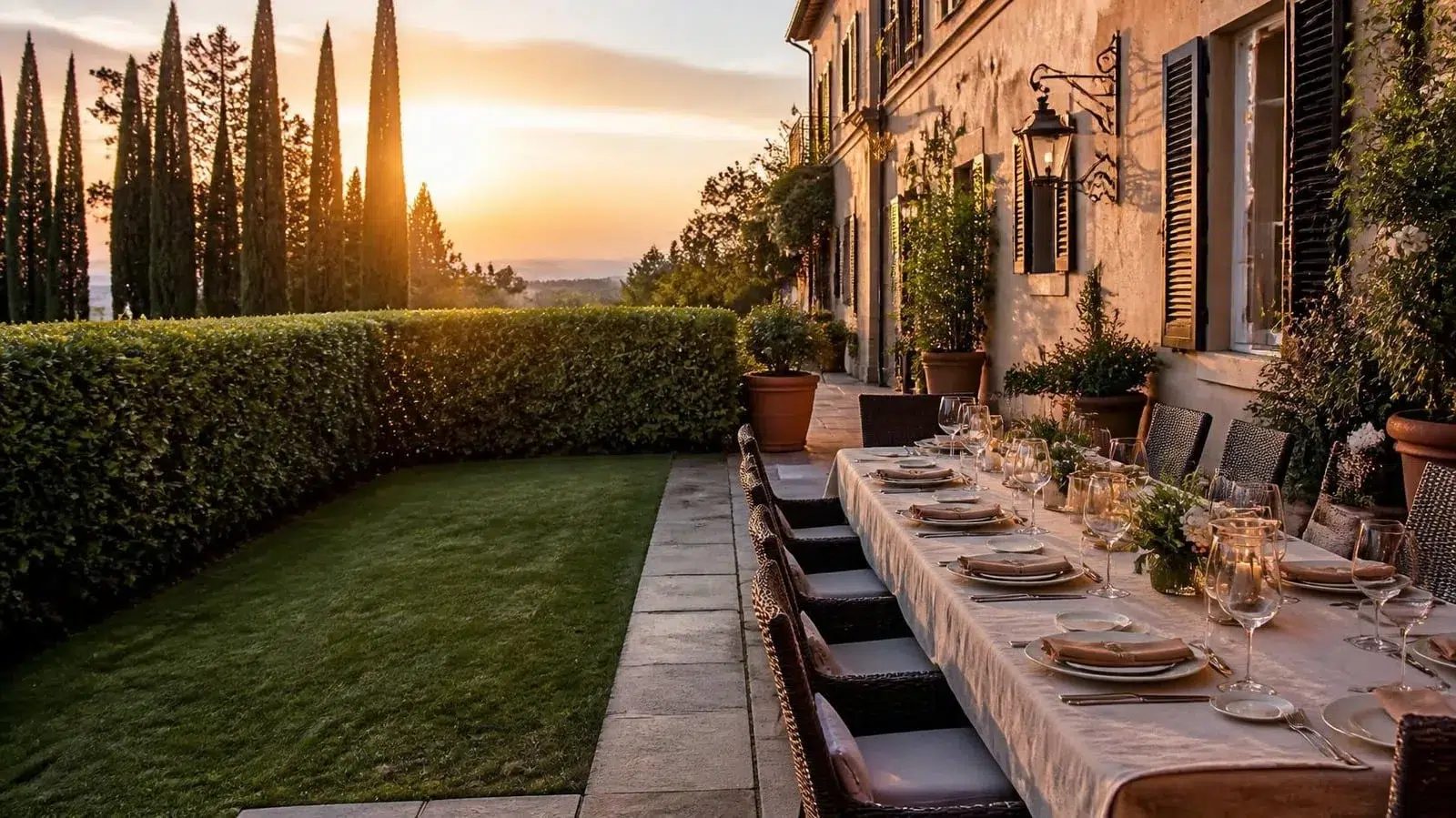 Giardino di una villa siciliana al tramonto