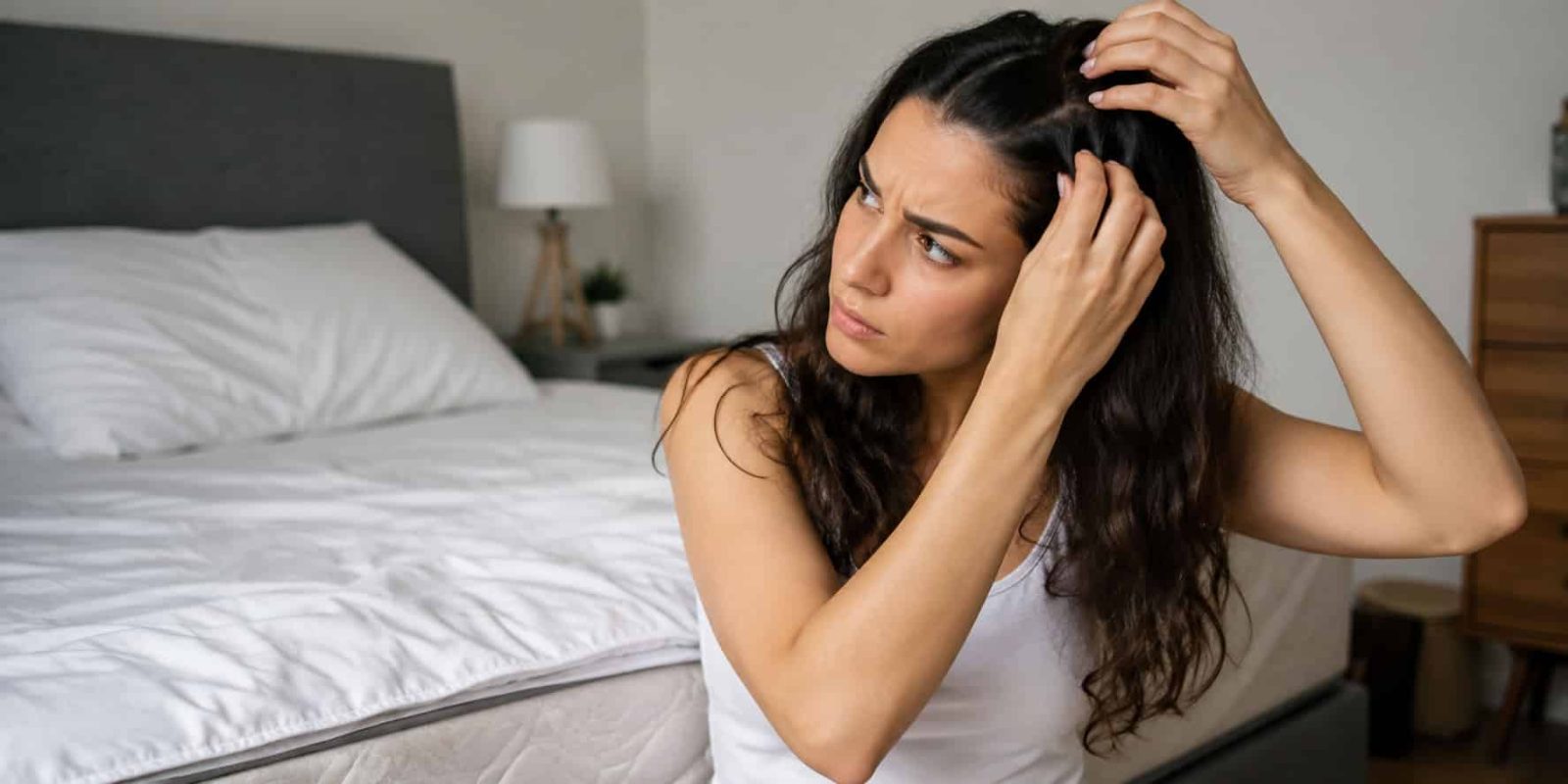 Ragazza che si gratta la testa per il prurito